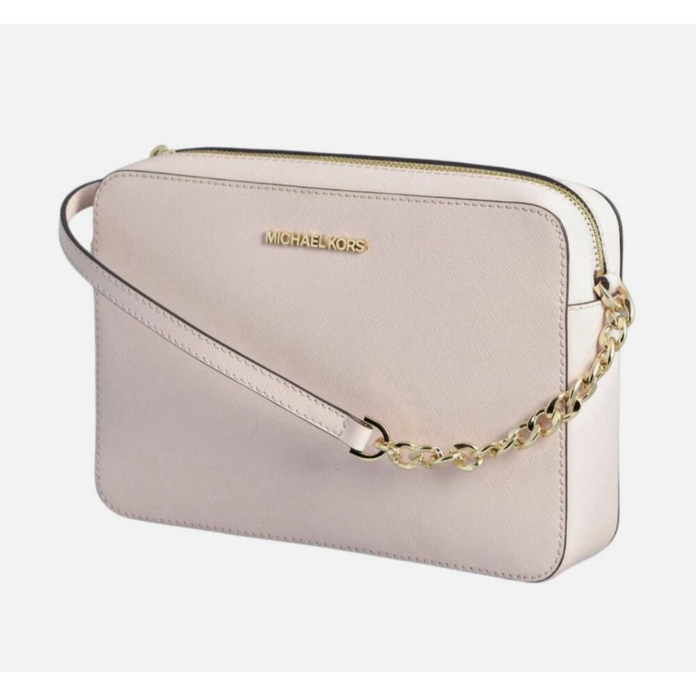 Michael Kors Jet Set Crossbody Leather Bag Powder Pink/Beige/Gold